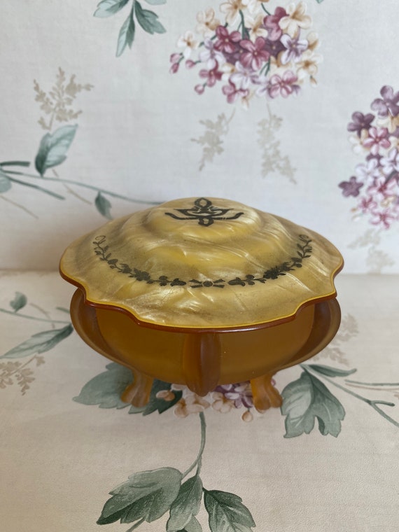 Frosted Amber Glass with Celluloid Decorated Top … - image 1