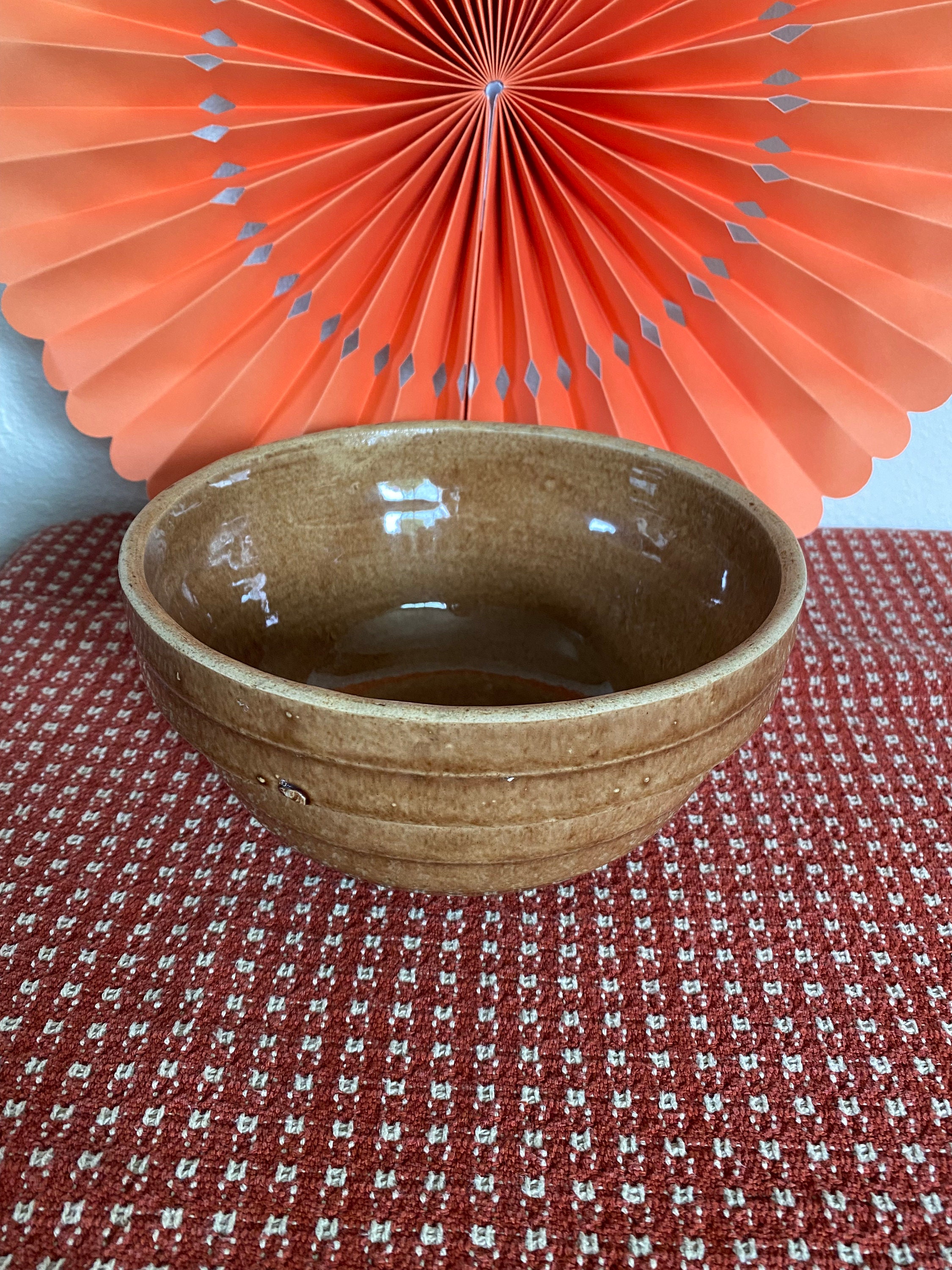 Antique Tan Stoneware USA 8 Mixing Bowl Etsy