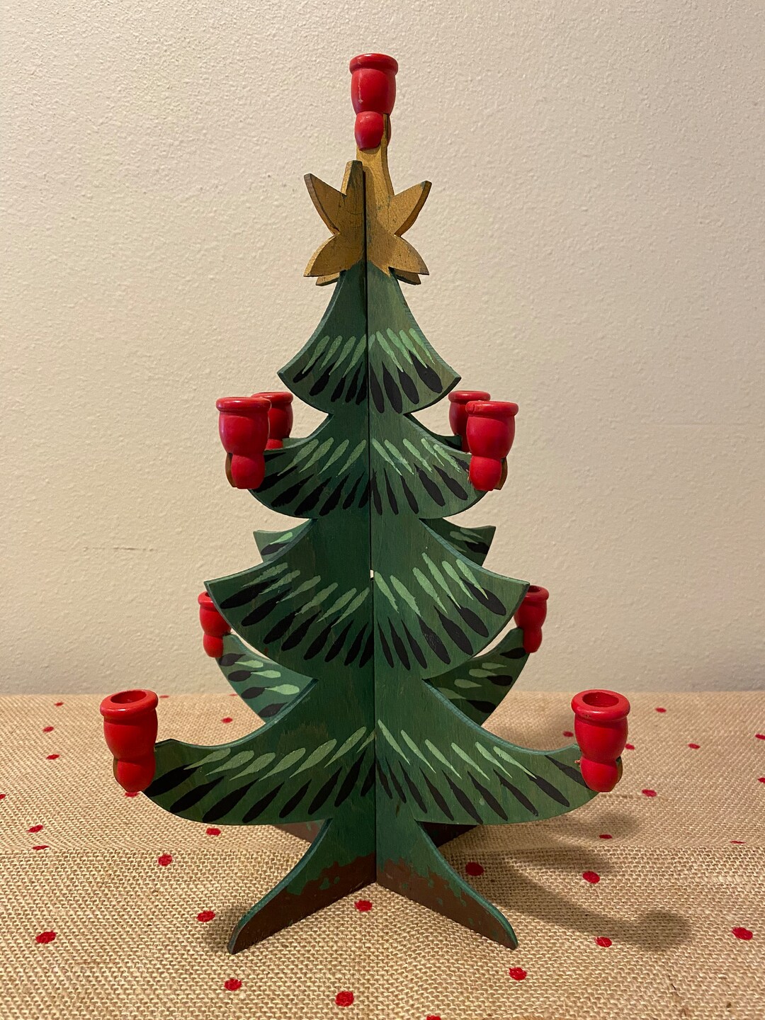 Handpainted Wooden Interlocking Swedish Christmas Tree Candle Etsy
