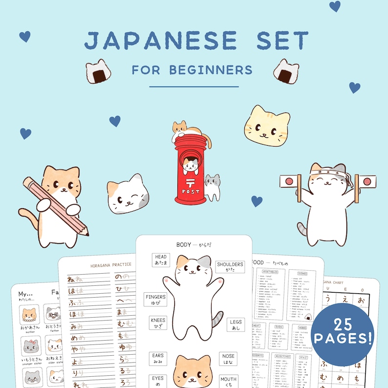Learn Japanese Language Set Vocabulary, Nouns, Adjectives, Flashcards, Kanji, Worksheets image 1