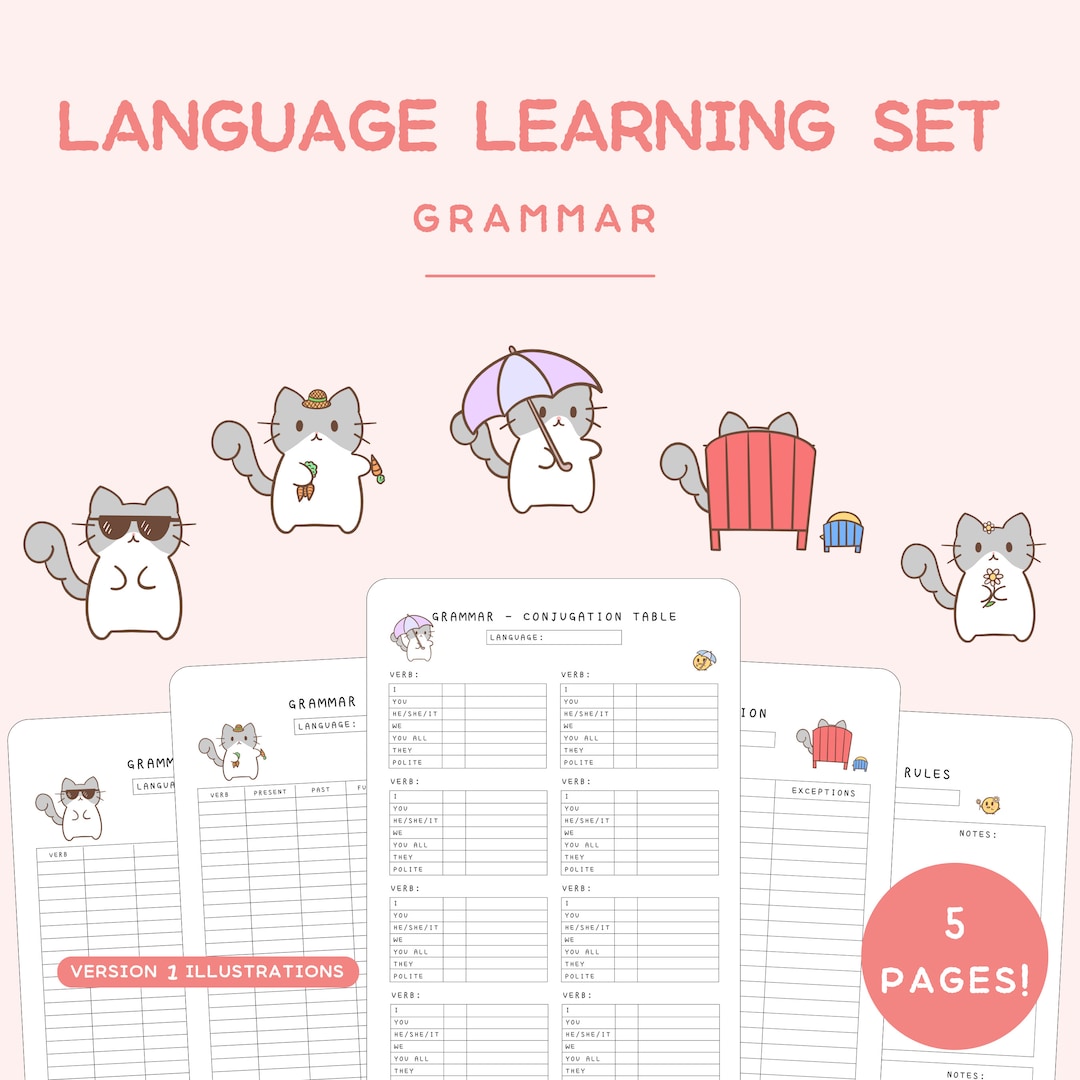 Cutest Language Language Learning Set - Grammar Focused | Cute Digital Printable Set - Etsy
