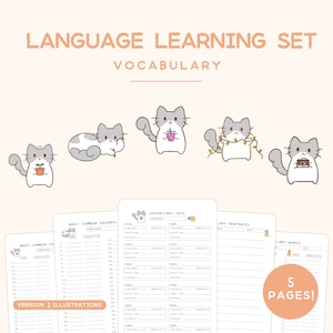 Conjunto de Aprendizagem de Idiomas - Focado em Vocabulário | Conjunto Bonito para Imprimir