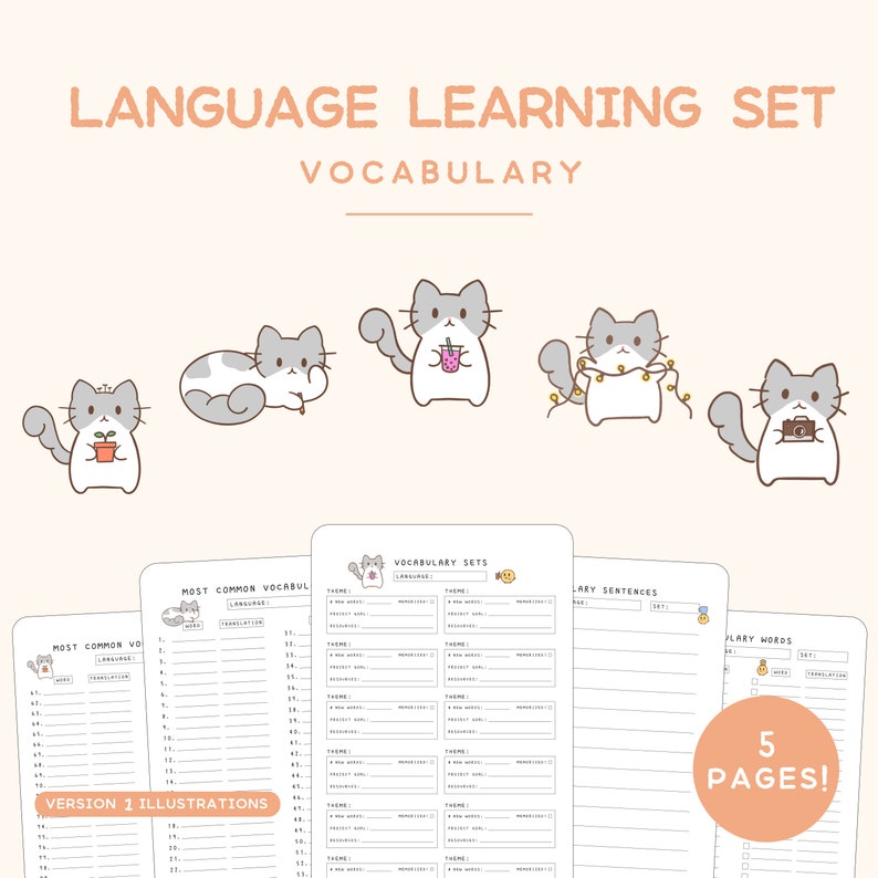 Language Learning Set Vocabulary Focused Cute Printable Set image 1