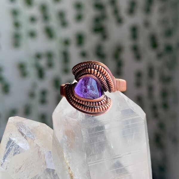 Amethyst Oxidized Copper Wire-Wrap Ring