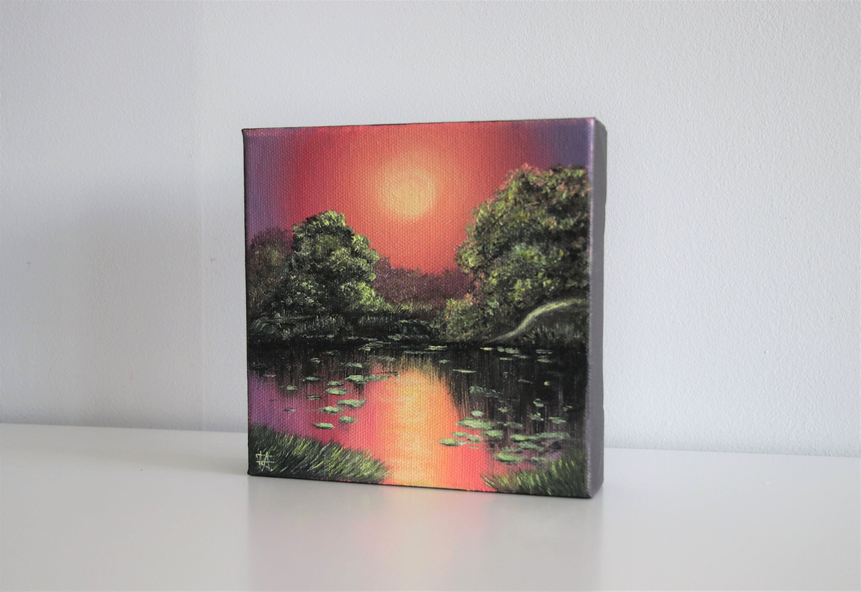 Hand Painted Winter Landscape Miniature 3x3 Mini Canvas With 