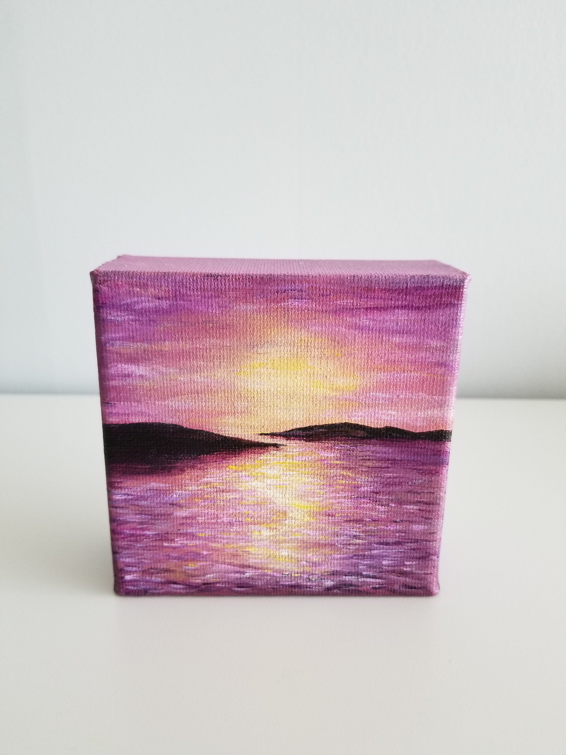 Original Miniature Sunset Landscape Painting Art 