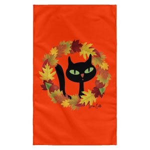 Black Cat in Fall Wreath Wall Hanging Flag