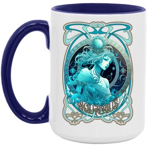 Art Nouveau Aquarius 15oz Mugs, Zodiac Art Gift, Mucha style print