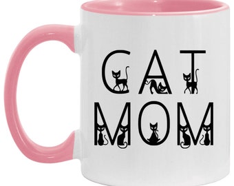 Cat Mom White and Accent Mugs