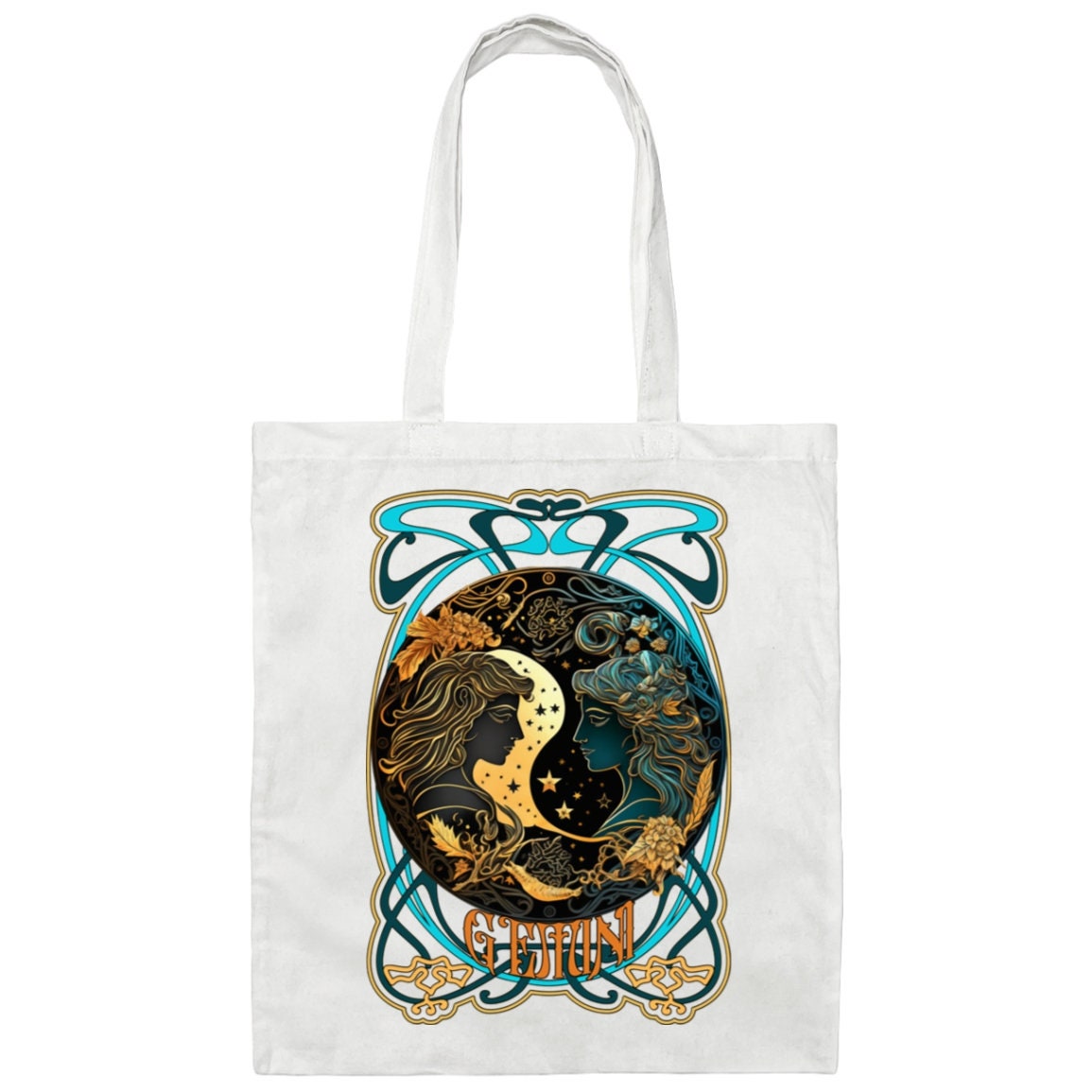 Art Nouveau Gemini Canvas Tote Bag Boho Zodiac Art Gift for Gemini