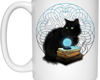 Midnight Magic Mug, Black Cat, Cat Magick, Black Cat Spell, Mug for Cat Lover, Witchy Cat, Halloween Mug
