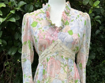 1970s ACT I New York Floral Prairie Maxi Dress