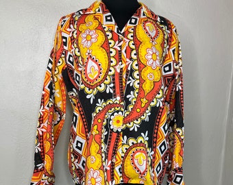 1960s/70s Union Label Flower Power Psychedelic Button Down Top Unisex