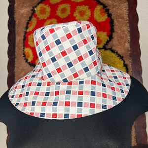 60s/70s Vintage Red White Blue Checkered Bucket Hat