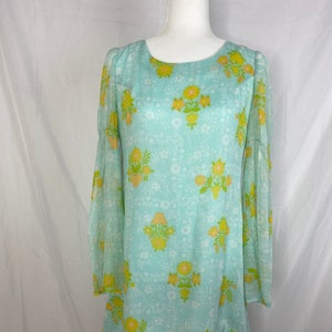 vintage années 60, fait main, robe nuisette florale/hippie/flower power