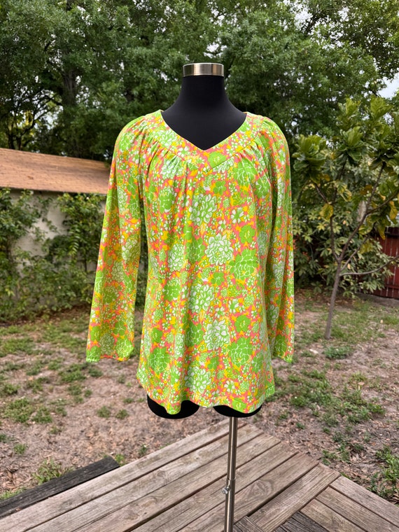 1960s Bright Neon Floral Lilly Pulitzer Tunic Top… - image 1