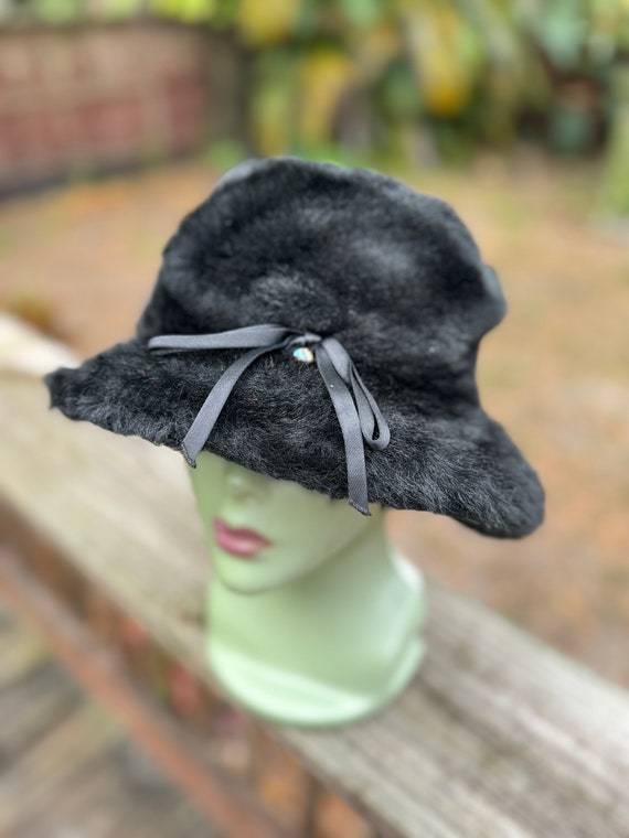 Vintage Black Fur Bucket Hat Faux Fur Bucket II, Hats Kangol Very soft Faux Fur main image 2