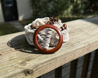 Vintage crochet macrame wooden beads hippie boho belt