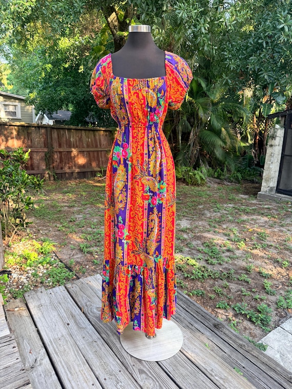 Vintage 70s Cracker Jax Floral Paisley Maxi Dress