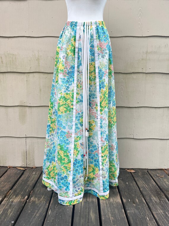 1970s Chessa Davis Springtime Floral Maxi Skirt, C