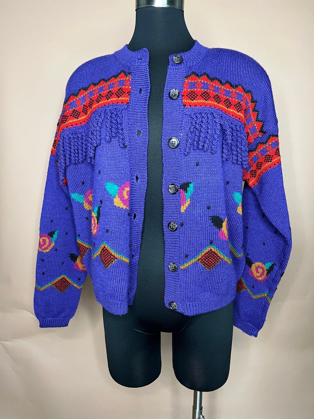 1980s/90s Ruff Hewn Purple Floral Fringe Sweater Cardigan - Etsy