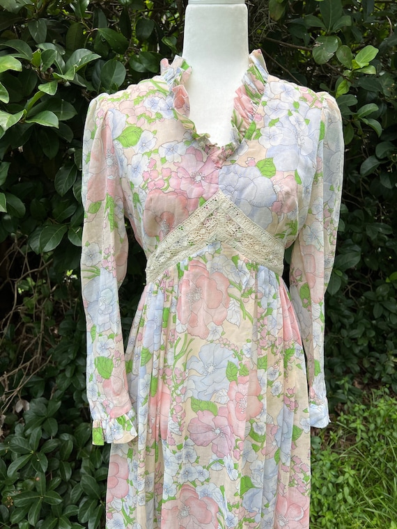 1970s ACT I New York Floral Prairie Maxi Dress