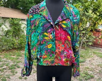 Vintage 90s Carole Little Patchwork Floral Button Down Top Blouse