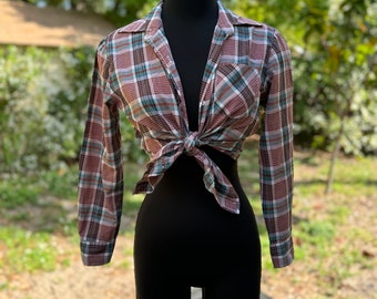 70s/80s Western Plaid button down Top Blouse