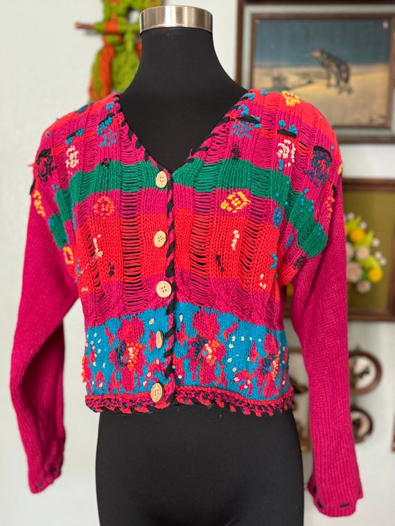 Vintage 90s Carole Little Knitwear Cropped Cardig… - image 2