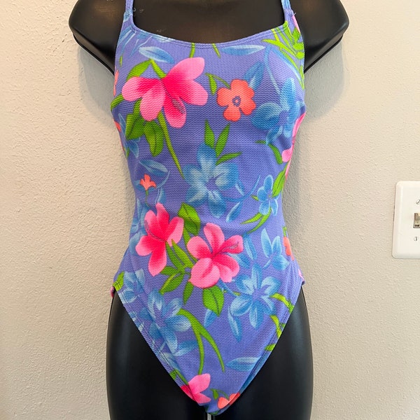 Vintage 90s Sessa Floral Made in USA One Piece Bathing suit Swimwear