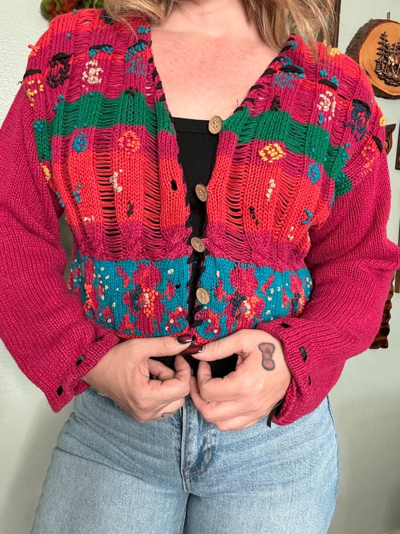 Vintage 90s Carole Little Knitwear Cropped Cardig… - image 7