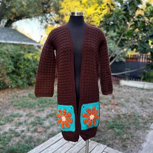 Vintage Hand Knit Flower Sweater - Etsy
