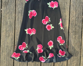 2000s Y2K Jonathan Martin Asymmetrical Floral Rose Midi Skirt