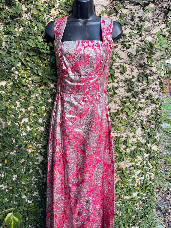 Vintage 1960s Handmade Paisley Lame Fabric Sparkle Tinsel Cocktail  