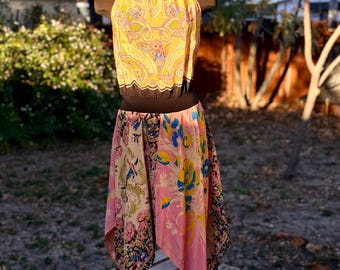 90s Betsey Johnson Floral Silk Bias Cut Slip Dress With Flirty