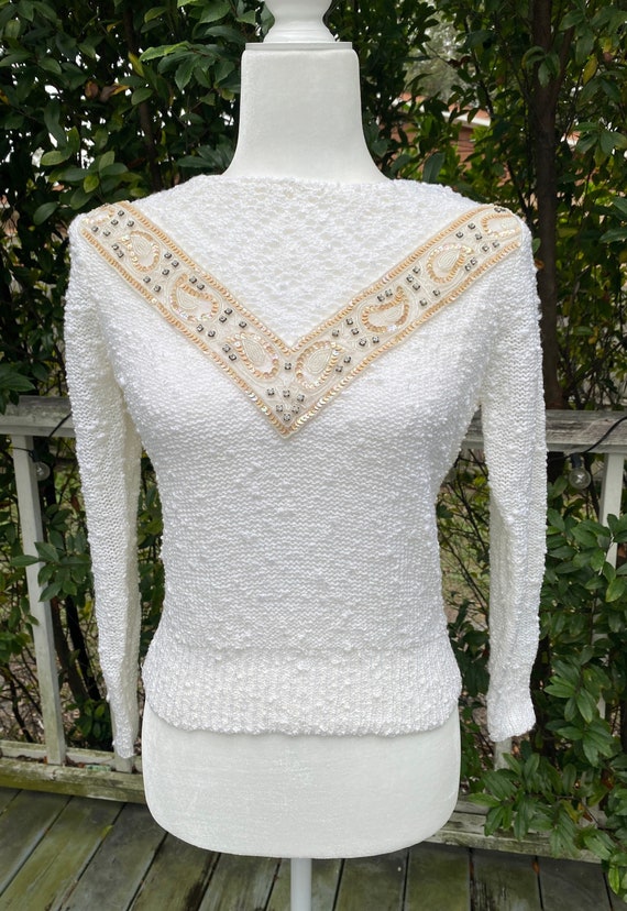 Vintage, 70s, LeSah Petites, beaded sweater, new w