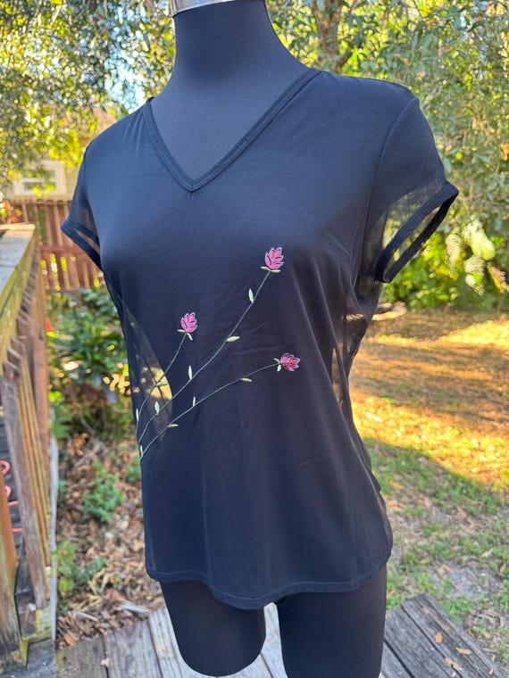 90s Y2K 2000s Express Sheer Mesh Floral Top - image 3