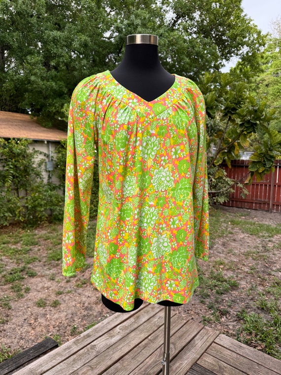 1960s Bright Neon Floral Lilly Pulitzer Tunic Top… - image 2