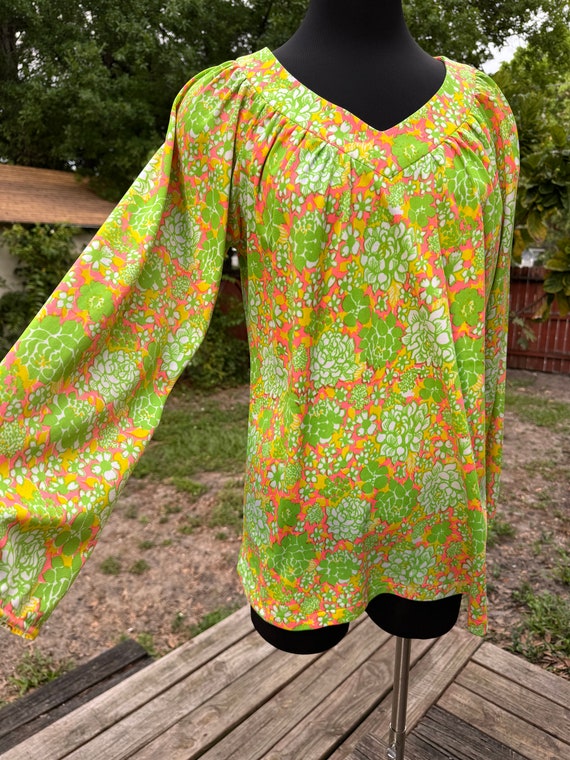 1960s Bright Neon Floral Lilly Pulitzer Tunic Top… - image 4