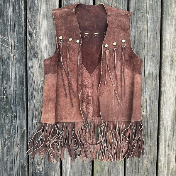 Vintage 60s/70s Woodstock Era Suede Leather Handmade Fringe Vest