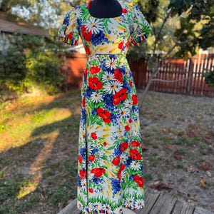 1960s/70s Vintage Spring Floral Puff Sleeve Maxi Dress