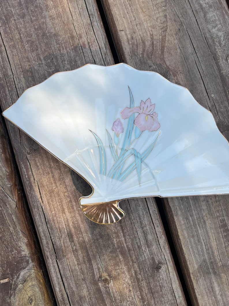 Vintage Yamaji Japan Porcelain Decorative Fan Plate Etsy