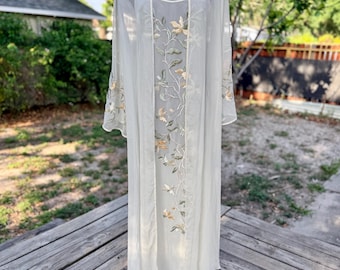 Vintage 90s Flora Nikrooz Floral Embroidered Lingerie Slip Robe Set New With Tags