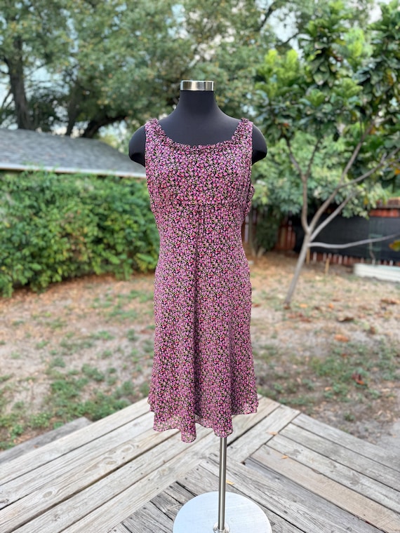 2000s floral dress Early Black & Tan shoulder pads 90s 2000s Y2K Yves Cossette