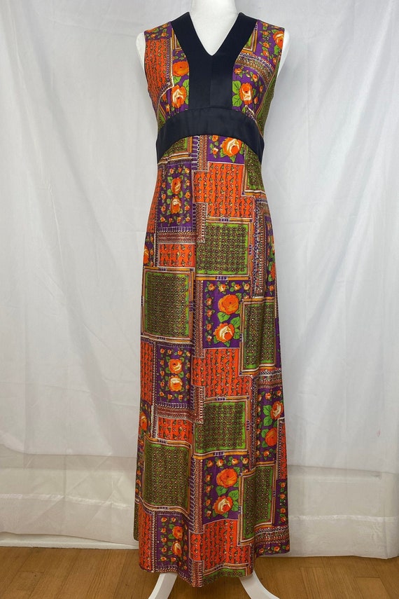 Vintage 60s/70s, patchwork floral, maxi dress. Fl… - image 1