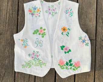 Vintage Handmade Reversible Floral embroidered Vest Unisex