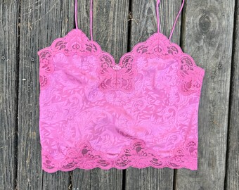 Vintage 80s Lucie Anne II Pink Mauve Silky Lace Lingerie Camisole Top