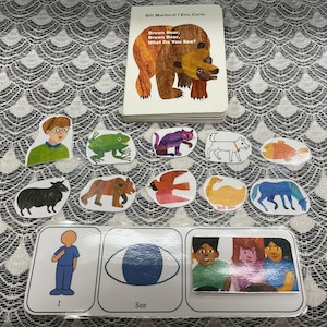 Brown Bear Board Book w Story Props| Felt-Flannel Felt Board| Language Learning Set| Speech Therapy | Literacy| Language Development