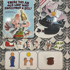 There Was an Old Lady Who Swallowed a Bell Board Book w Props |Felt Board| Autism | Speech Therapy | Literacy | Language Development | AAC |