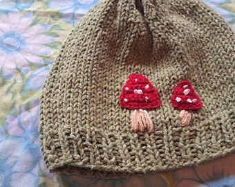 Cotton Handknit Mushroom Hat